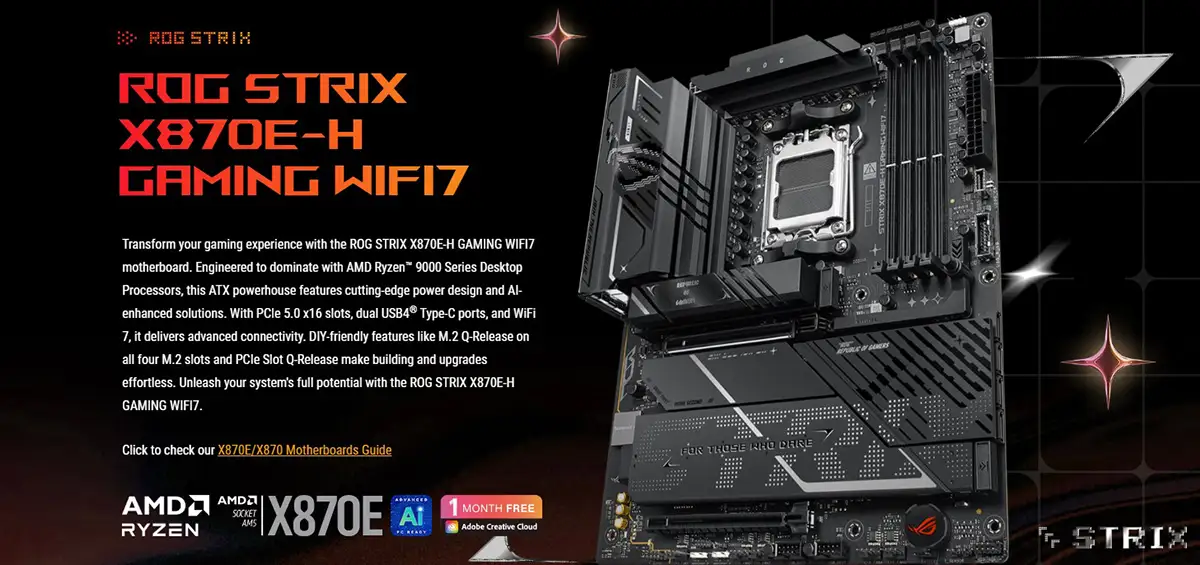 ASUS ROG STRIX X870E-H GAMING WIFI7 Ryzen AM5 ATX Gaming Motherboard Price in Bangladesh